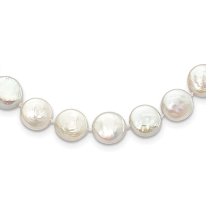 Sterling Silver Rhodium-plated 10-11mm White Coin Cultured Pearl Necklace 18"