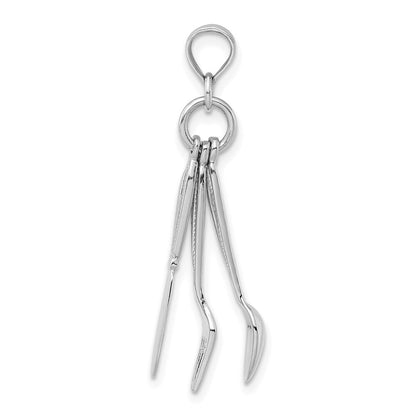14k White Gold 3-D Moveable Knife, Fork, and Spoon Charm Pendant for Women