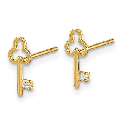 14k Yellow Gold Cubic Zirconia Key Stud Earrings Gift for Women