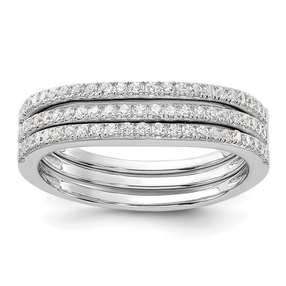 Sterling Silver Rhodium-plated CZ Curved 3 Band Ring Set