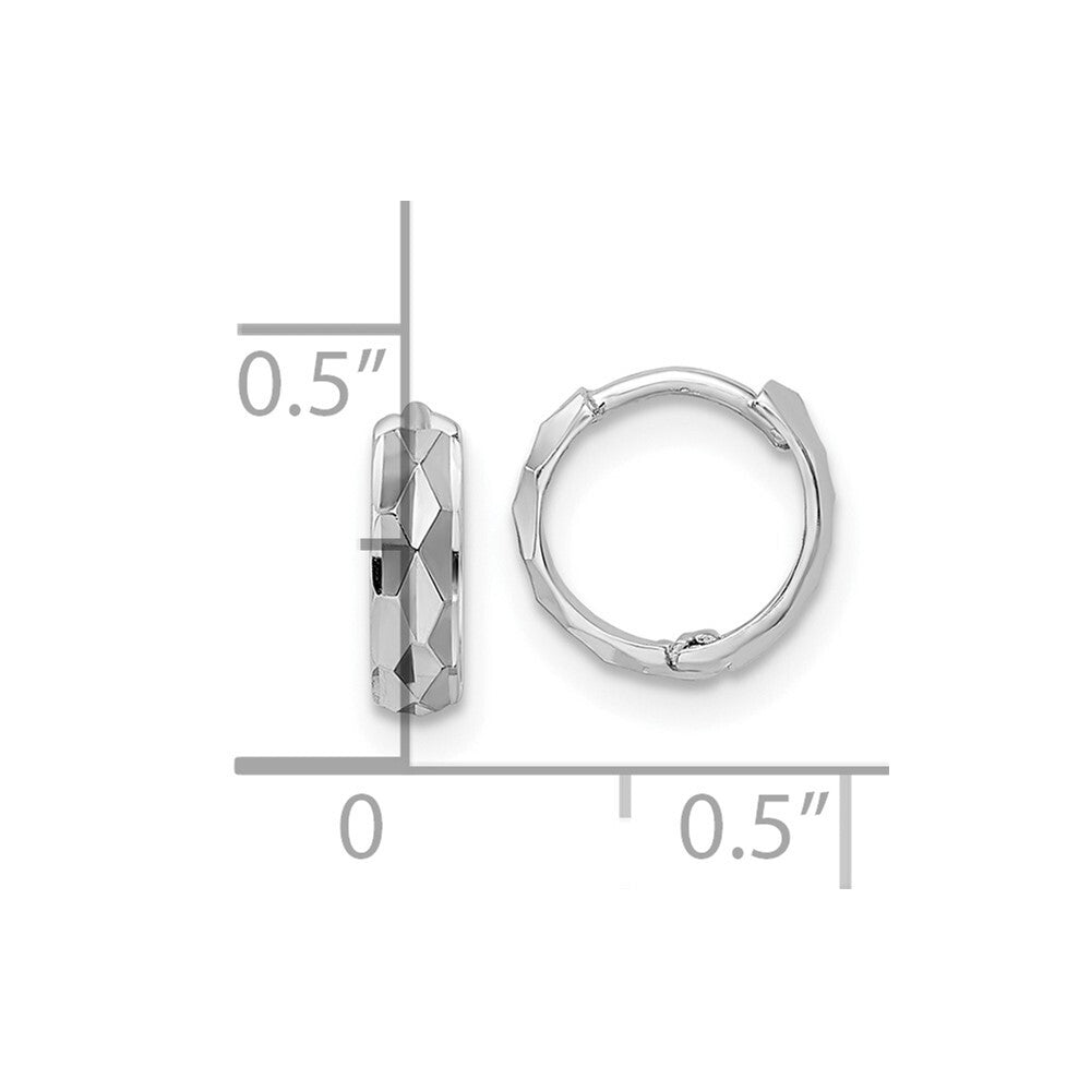14k White Gold Diamond-Cut Hinged Hoop Earrings Gift for Women