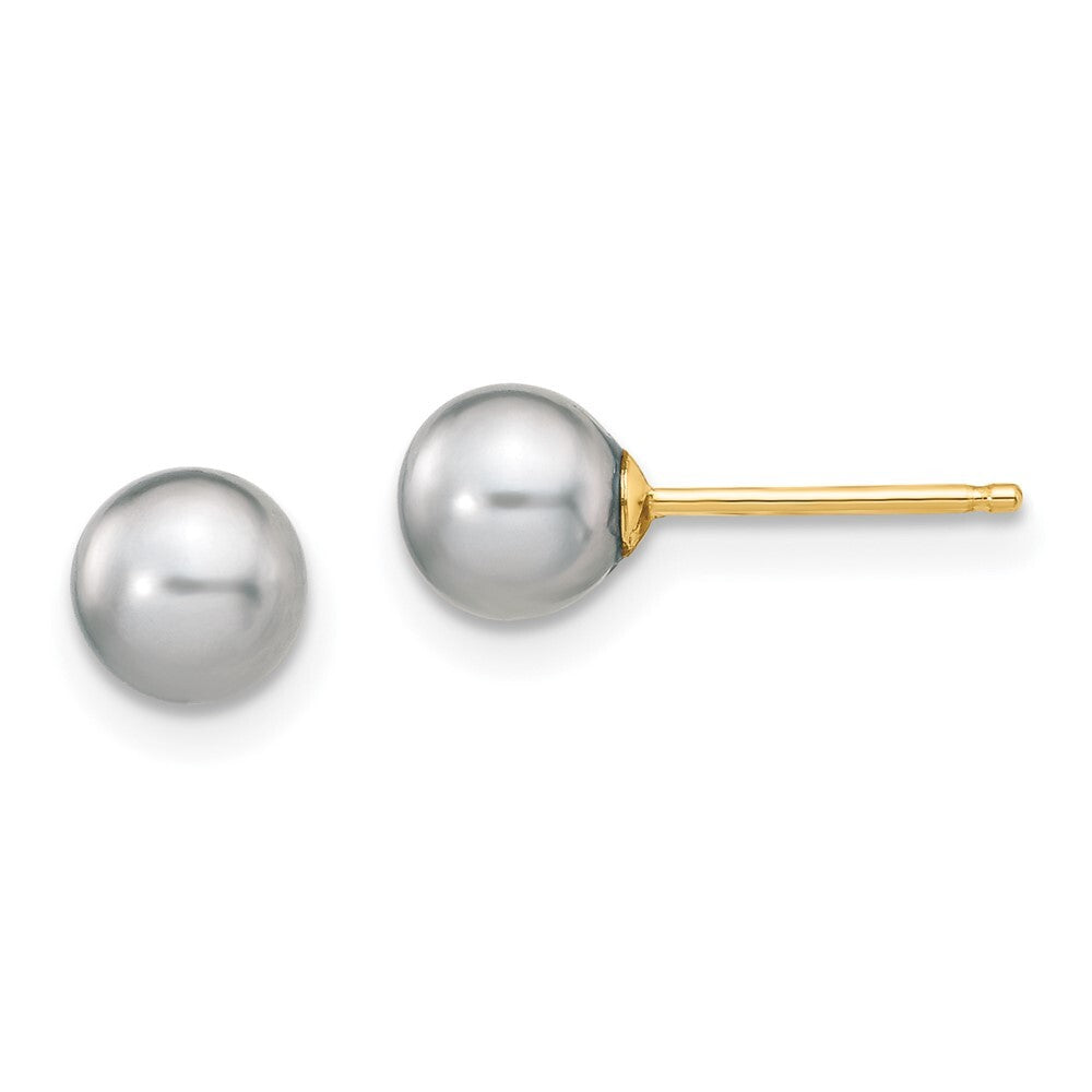 14k Yellow Gold 5-6mm Grey Round Freshwater Cultured Pearl Stud Earrings