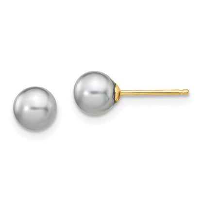 14k Yellow Gold 5-6mm Grey Round Freshwater Cultured Pearl Stud Earrings