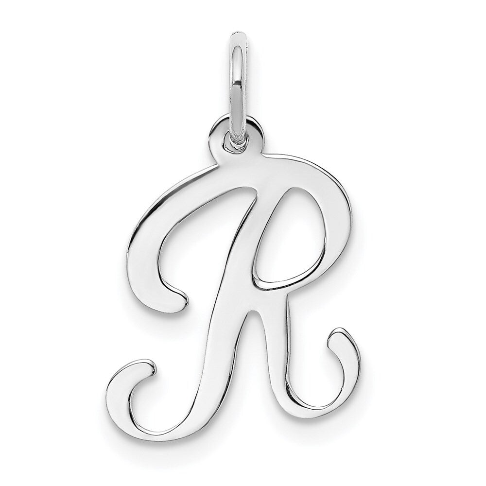 14k White Gold Script Letter R Initial Charm Pendant for Women