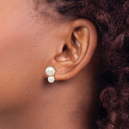 14k Yellow Gold 5mm Round Freshwater Cultured Double Pearl Post Earrings