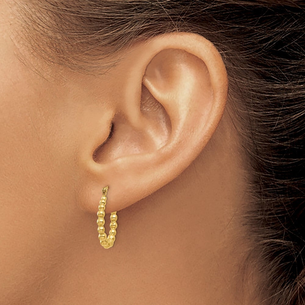 14k Yellow Gold Beaded Hoop Earrings Gift for Women