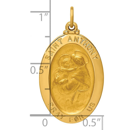 14k Yellow Gold Solid Polished Satin Oval St. Anthony Medal
