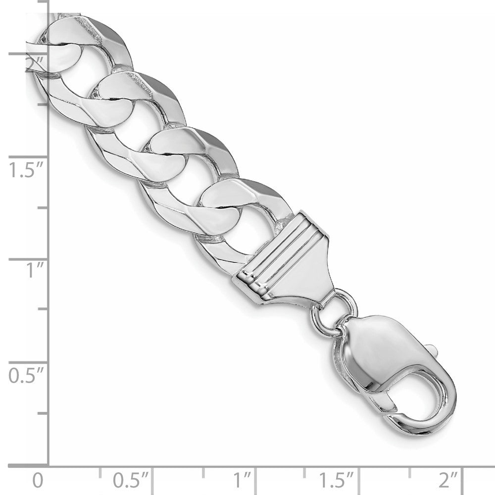 Sterling Silver Rhodium-plated 11.9mm Concave Beveled Curb Chain Bracelet