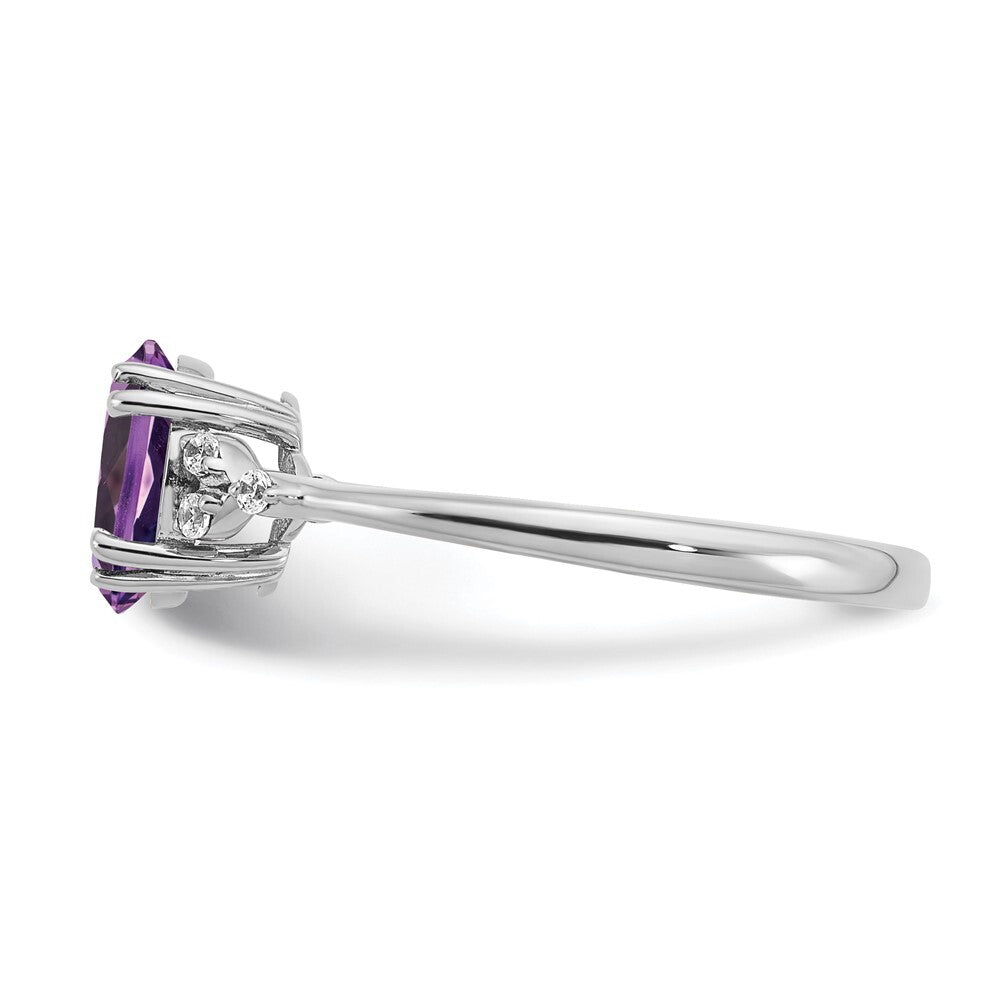 Sterling Silver Rhodium-plated Amethyst and Diamond Ring Size 6