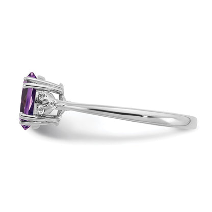 Sterling Silver Rhodium-plated Amethyst and Diamond Ring Size 6