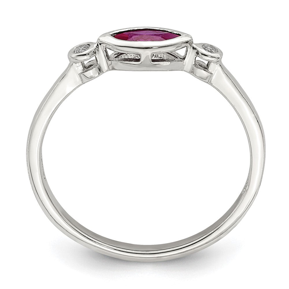 Sterling Silver Rhod-pltd Polished Created Ruby and White Topaz Ring Size 7