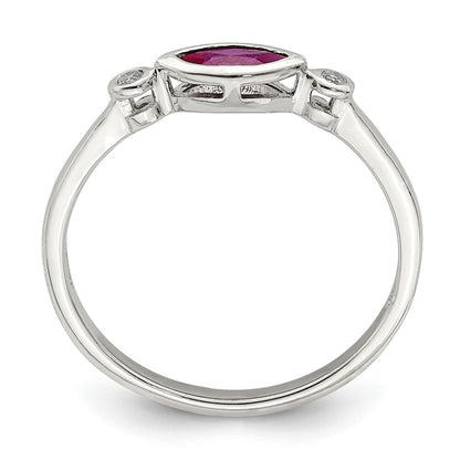 Sterling Silver Rhod-pltd Polished Created Ruby and White Topaz Ring Size 7