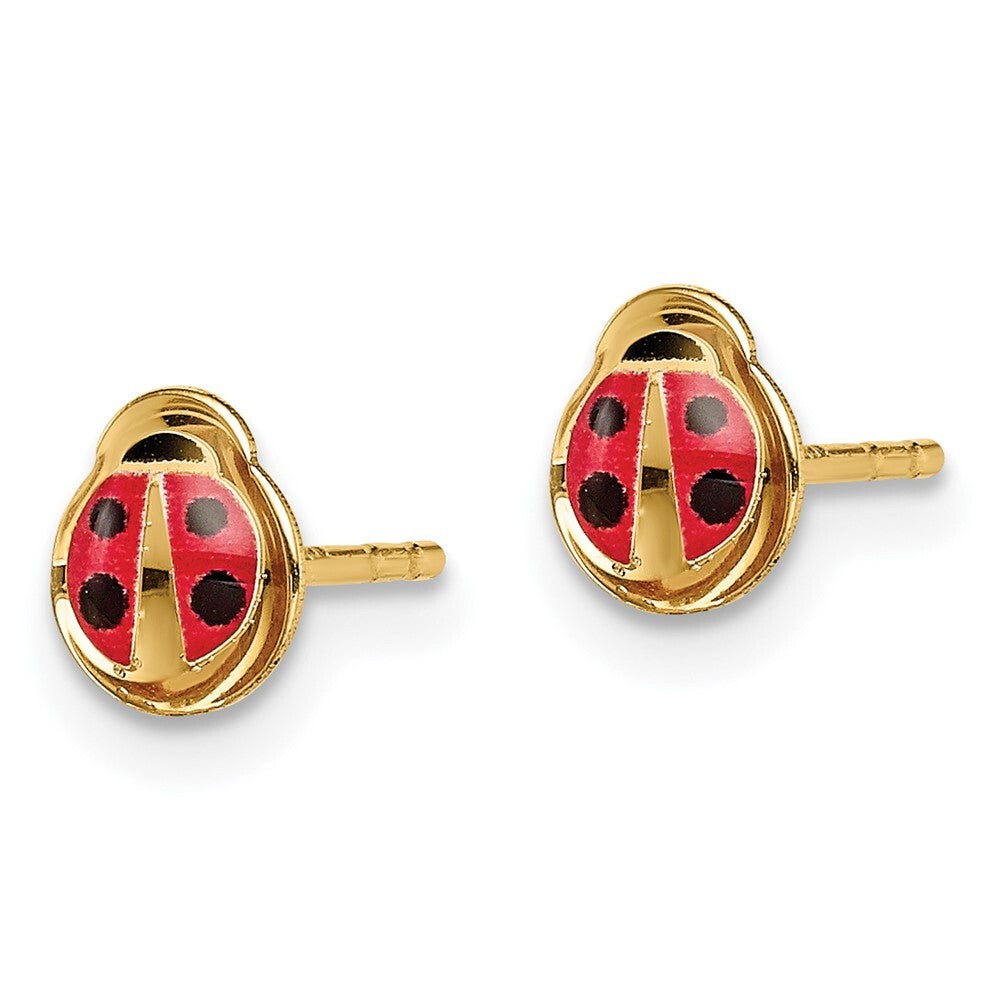 14k Yellow Gold Enamel Ladybug Stud Earrings Gift for Women