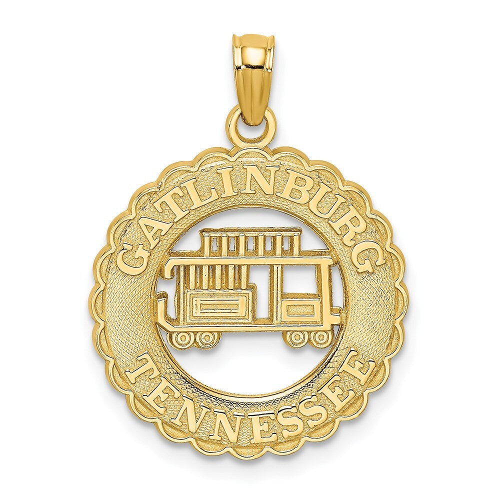 14k Yellow Gold GATLINBURG TENNESSEE Trolley Car in Circle Charm Pendant