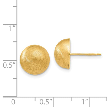 14k Yellow Gold Hollow Satin 10.50mm Half Ball Stud Earrings Gift for Women