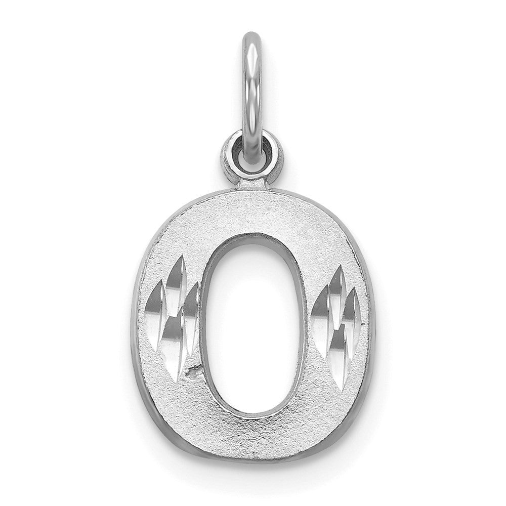 14k White Gold Satin Diamond-cut Letter O Initial Charm Pendant