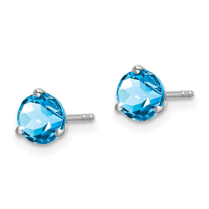14k White Gold Round Blue Topaz Stud Earrings Gift for Women