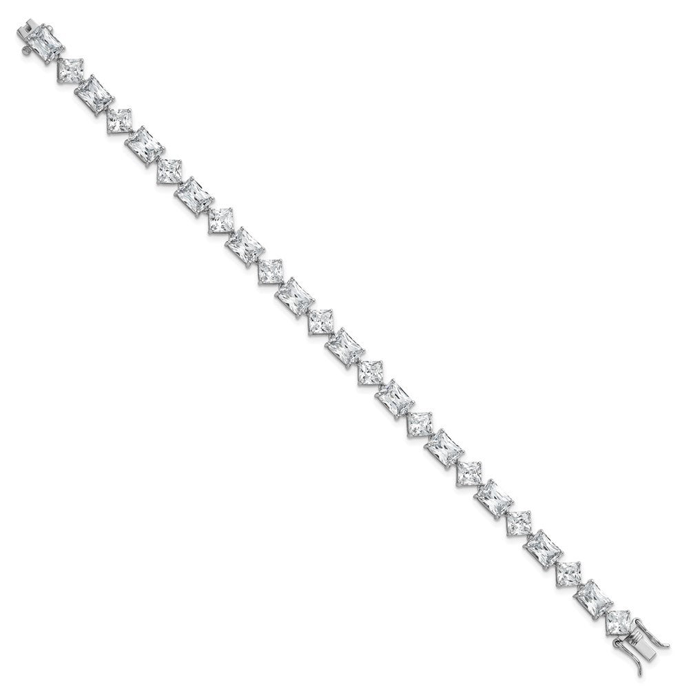 Sterling Silver Rhodium-plated  Fancy Princess and Emerald-cut CZ 7.25" Bracelet