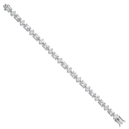 Sterling Silver Rhodium-plated  Fancy Princess and Emerald-cut CZ 7.25" Bracelet