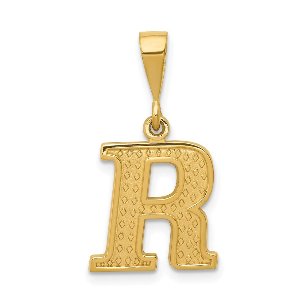 14k Yellow Gold Textured Initial R Charm Pendant for Women