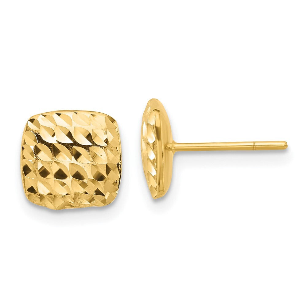 14k Yellow Gold Diamond Cut Square Stud Earrings Gift for Women