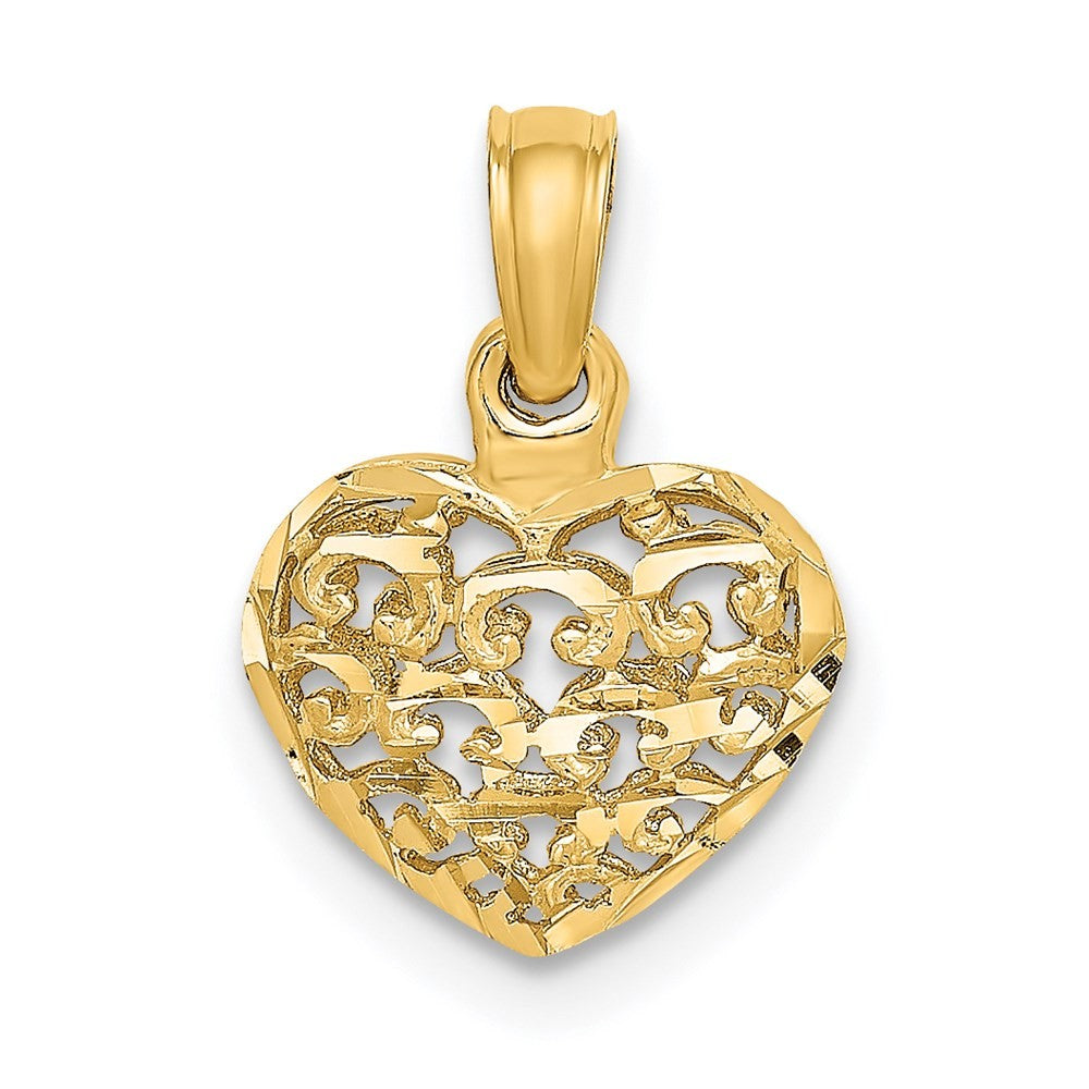 14k Yellow Gold 3-D Diamond-cut Mini Puffed Heart Charm