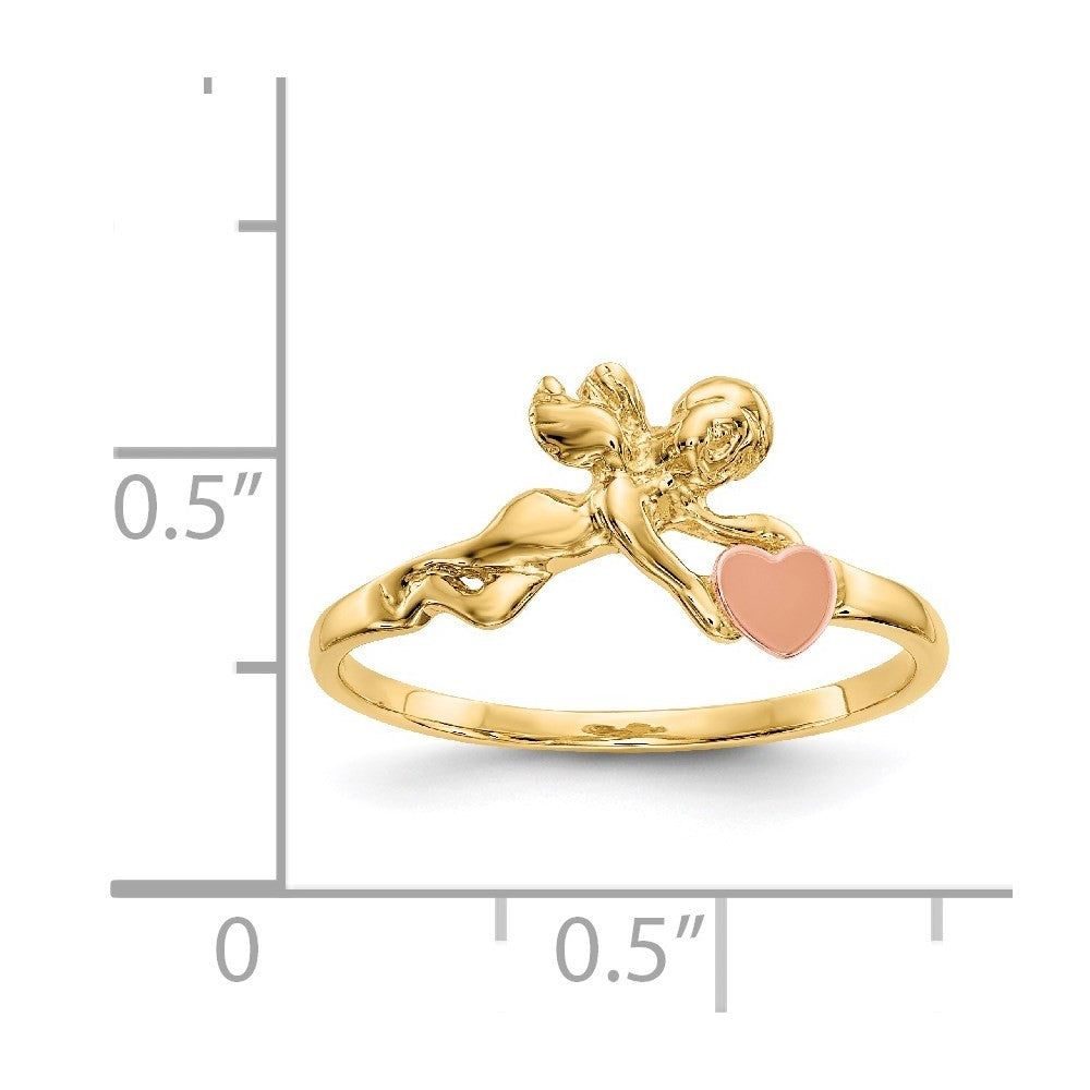 14K Two-tone Gold Angel & Satin Heart Ring