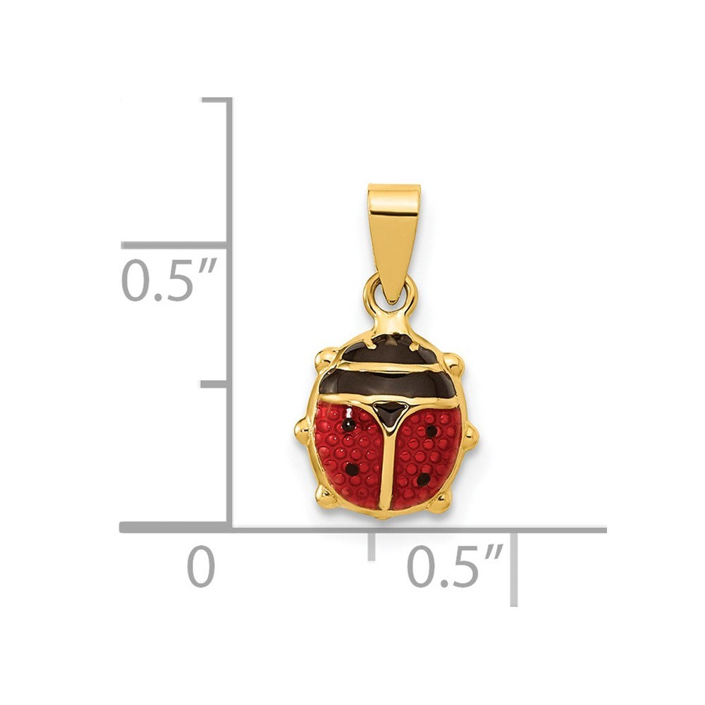 14k Yellow Gold Red and Black Enameled Ladybug Pendant