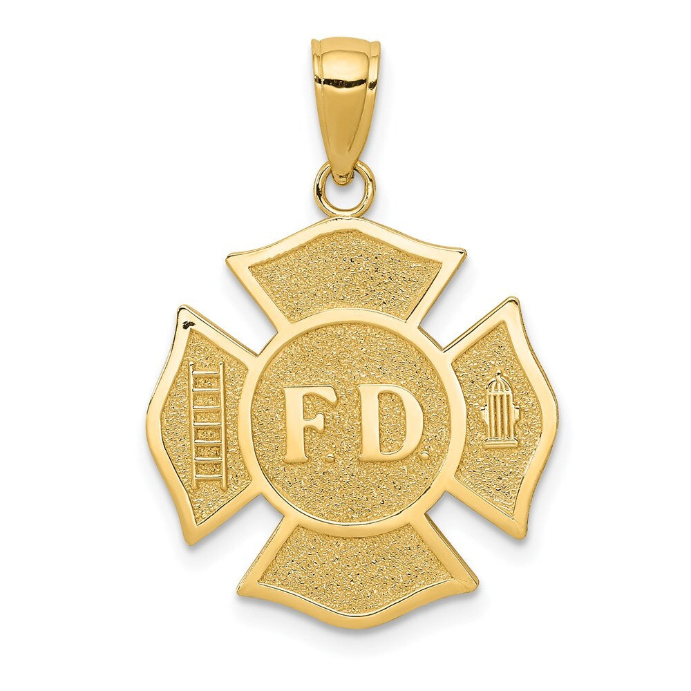 14k Yellow Gold Fire Department FD Badge Pendant for Women