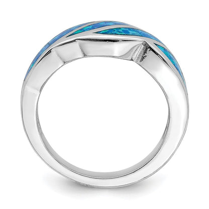 Sterling Silver Rhodium-plated Lab Created Blue Opal Inlay Ring Size 7