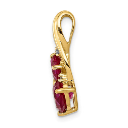 14k Yellow Gold Lab Created Ruby and Diamond Double Heart Pendant for Women