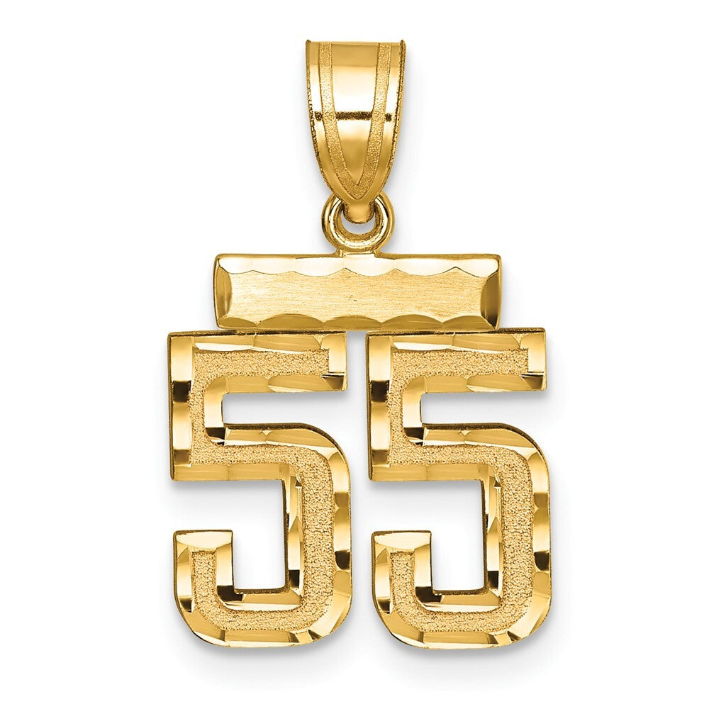 14k Yellow Gold Small Brushed Diamond-cut Number 55 Charm Pendant for Women