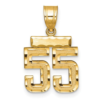 14k Yellow Gold Small Brushed Diamond-cut Number 55 Charm Pendant for Women