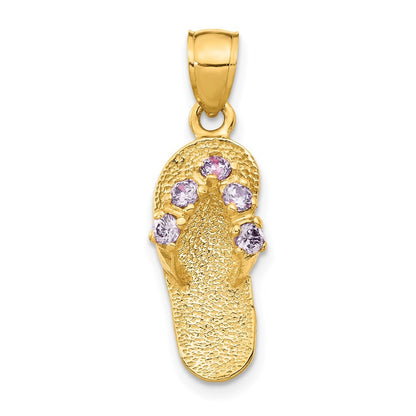 14k Yellow Gold 3D February/Cubic Zirconia Birthstone Flip Flop Pendant