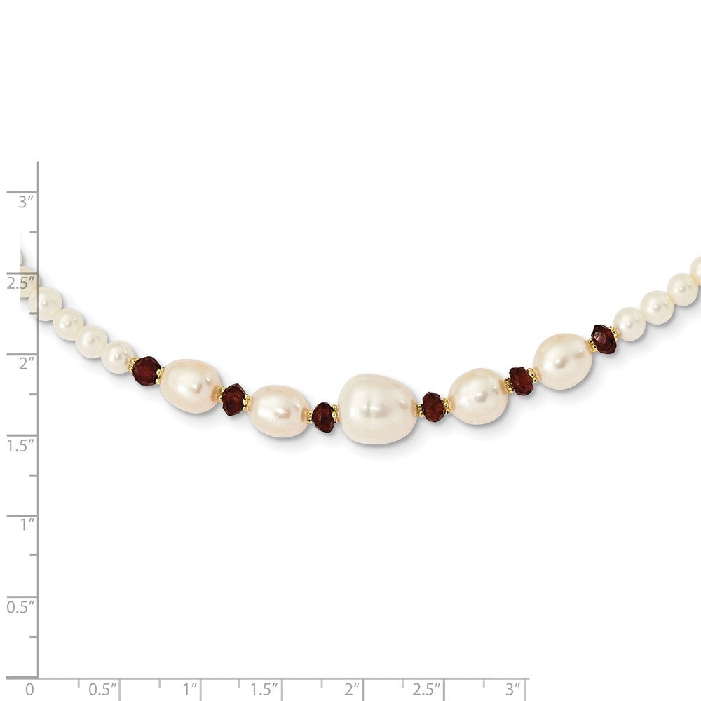 14k Yellow Gold White Semi-Round Cultured Pearl & Garnet Bead Necklace 18"