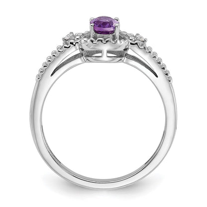 Sterling Silver Rhodium-plated Amethyst & Diamond Ring