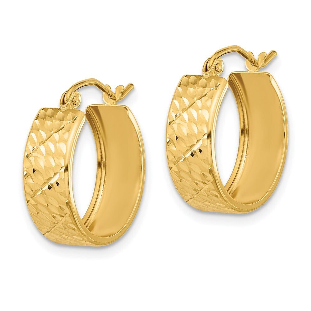 14k Yellow Gold Diamond-cut Hoop Earrings Gift for Women