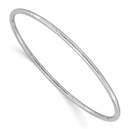 14k White Gold Polished Grooved 2.50mm Slip-on Round Bangle Bracelet