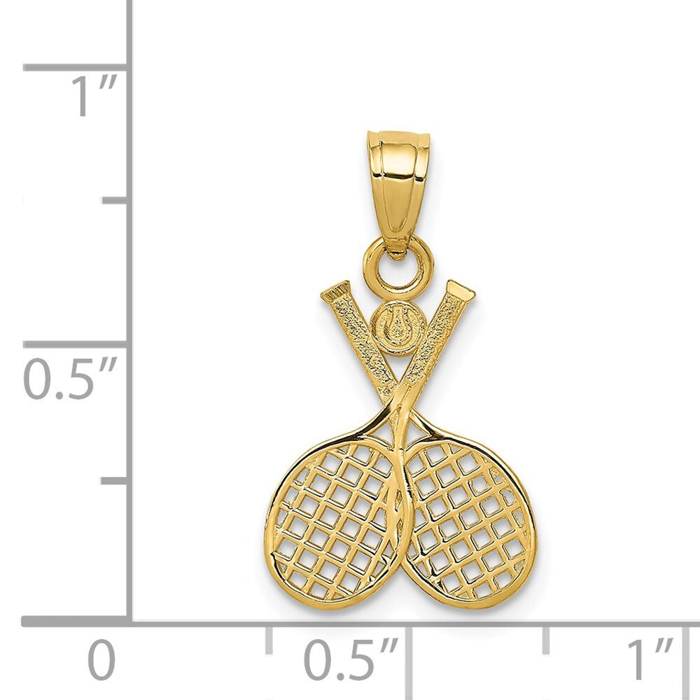14k Yellow Gold Double Tennis Racquet Charm Pendant for Women