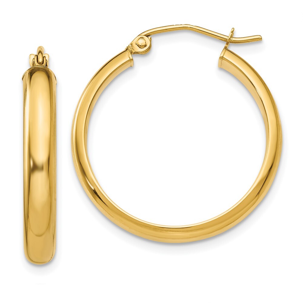 14k Yellow Gold Round Tube Hoop Earrings Gift for Women
