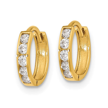 14k Yellow Gold CZ Hinged Hoop Earrings
