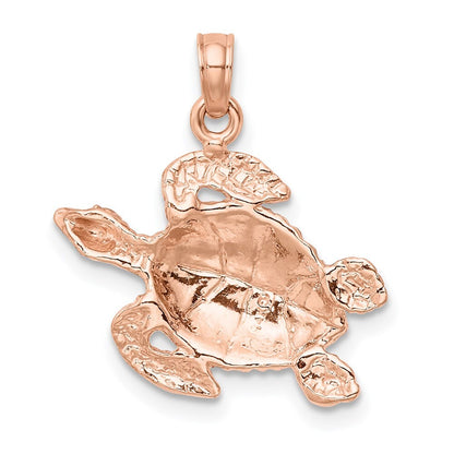 14k Rose Gold Textured Sea Turtle Charm Pendant for Women
