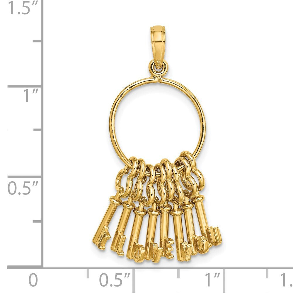 14k Yellow Gold Moveable 3D I LOVE YOU Key Chain Charm
