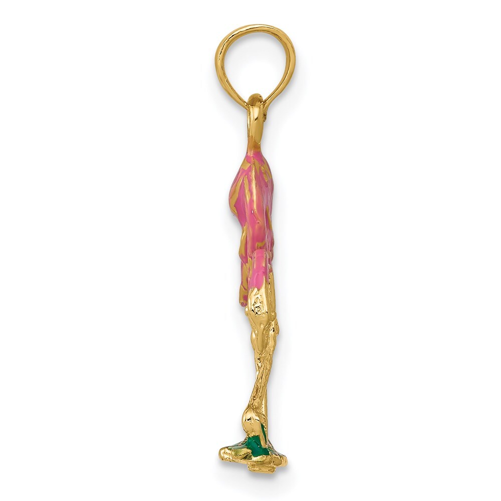 14k Yellow Gold Enameled Flamingo Pendant for Women