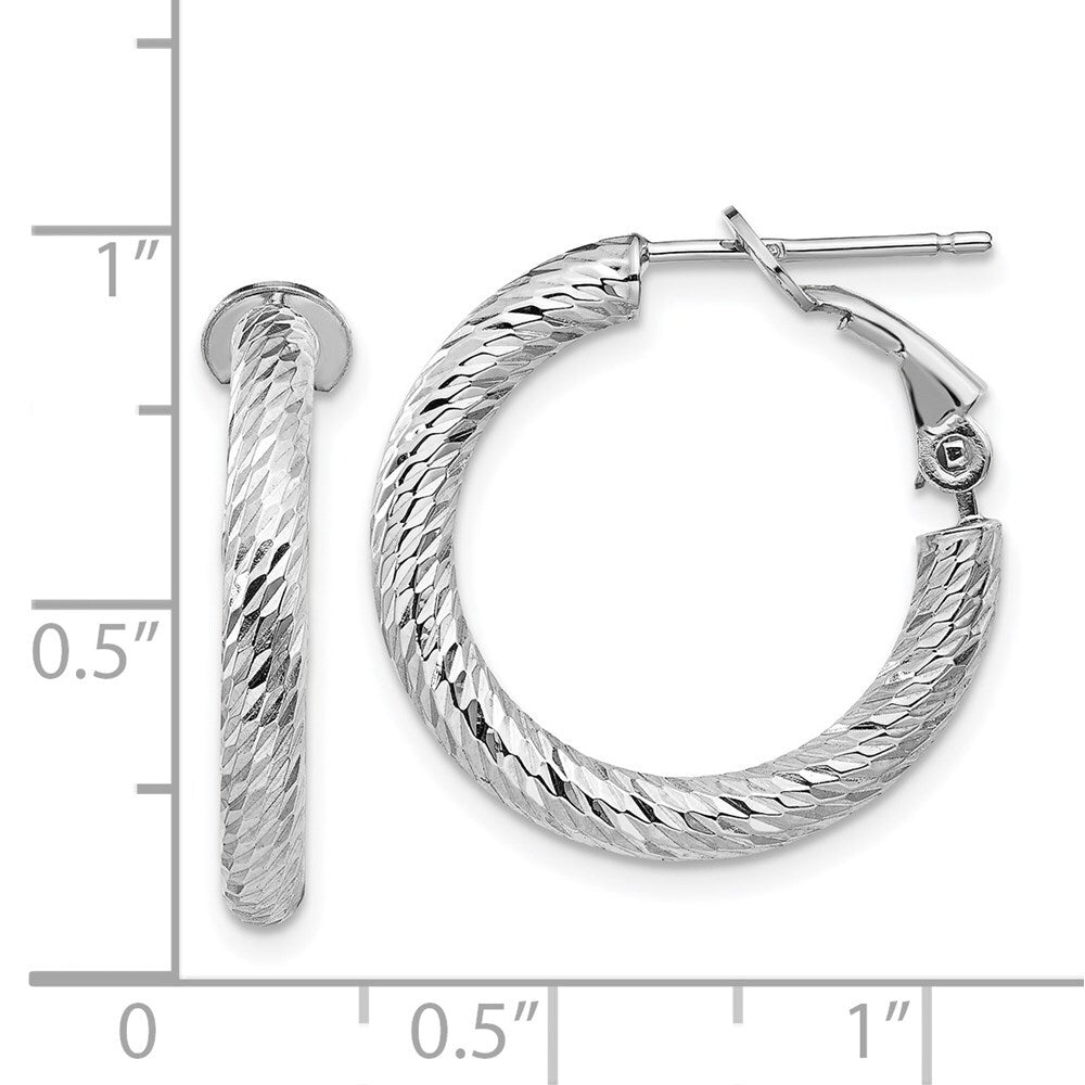14k White Gold Diamond-cut Round Omega Back Hoop Earrings Gift for Women