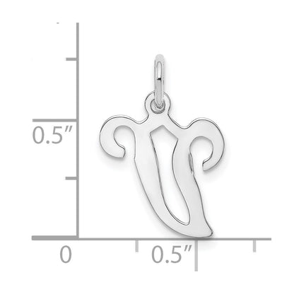 14k White Gold Script Letter V Initial Charm Pendant for Women