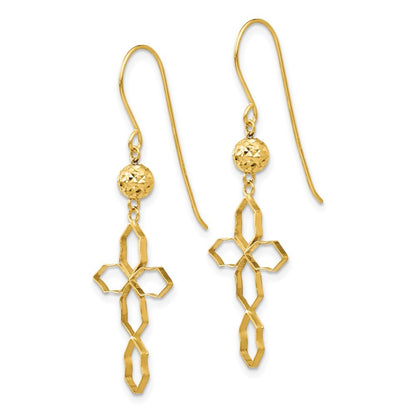 14k Yellow Gold Cross Earrings