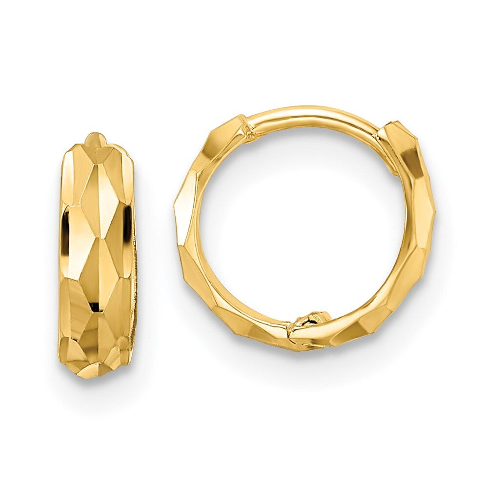 14k Yellow Gold Diamond-Cut Hinged Hoop Earrings Gift for Women