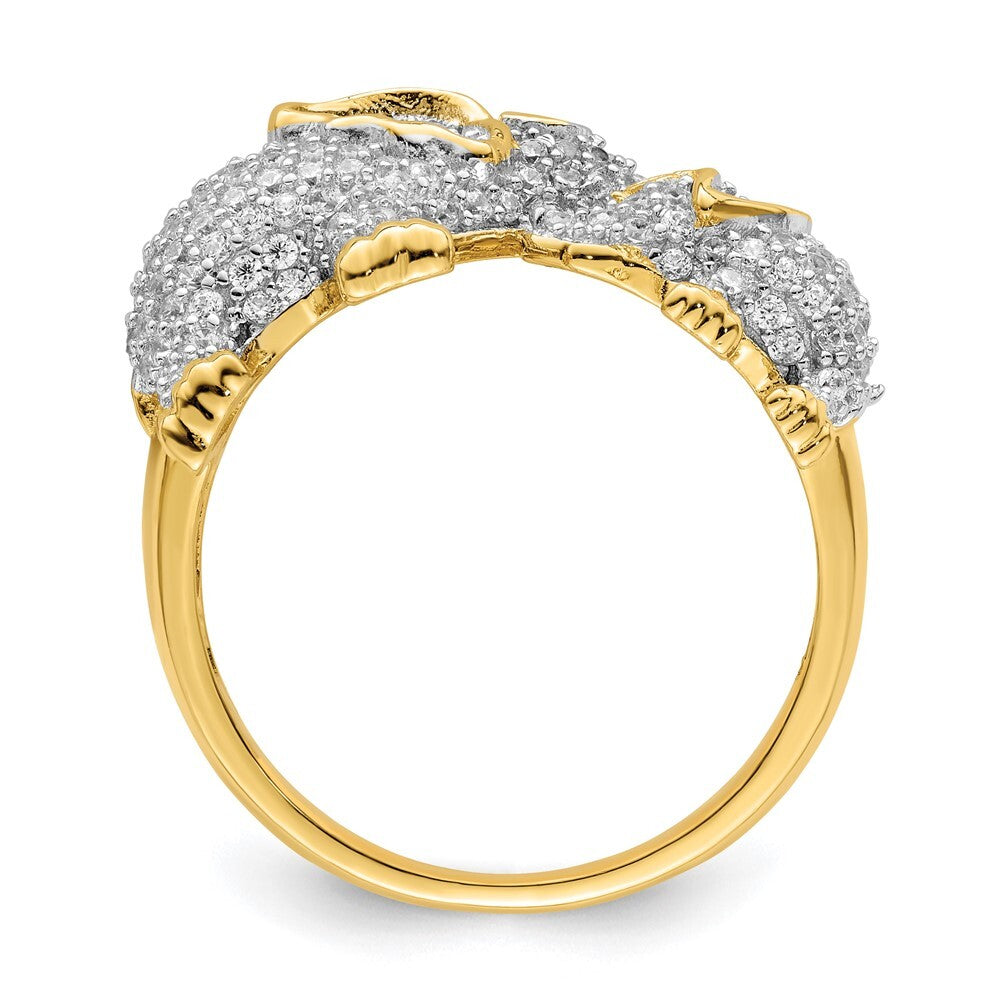 Sterling Silver Rhodium-plated Gold Tone Mom & Baby CZ Elephants Ring Size 6
