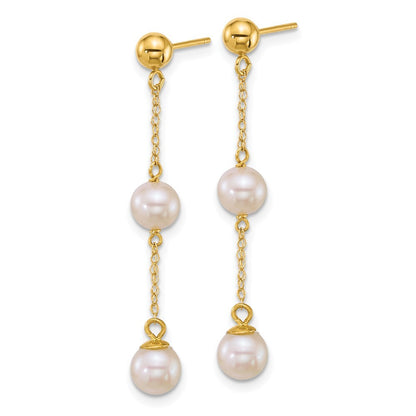 14k Yellow Gold 5-6mm White Round Freshwater Cultured Pearl Post Dangle Earrings